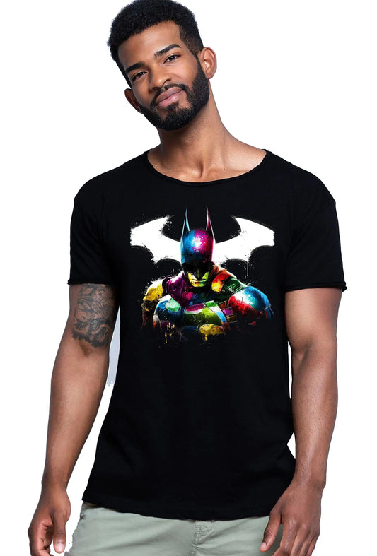 Batman Stilizzato Color Film Cinema Super Eroi 18-20-10 T-shirt Urban Slub Men Uomo 100% Cotone Fiammato JK-0