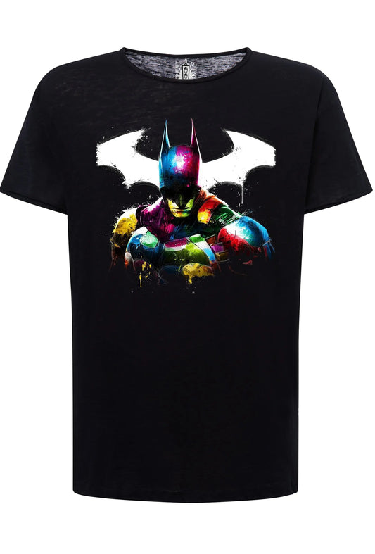 Batman Stilizzato Color Film Cinema Super Eroi 18-20-10 T-shirt Urban Slub Men Uomo 100% Cotone Fiammato JK-1