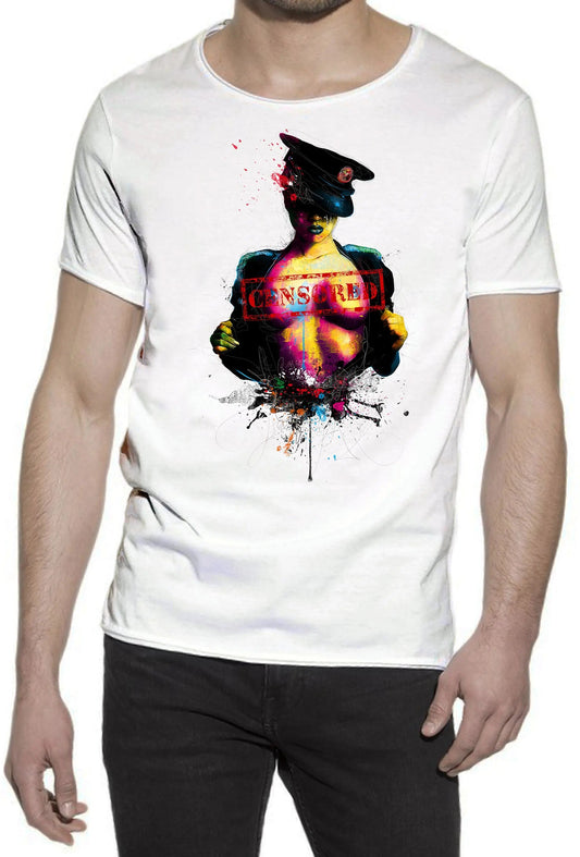 Censored Color Artistico Stilizzato 18-20-44 T-shirt Urban Slub Men Uomo 100% Cotone Fiammato JK-0